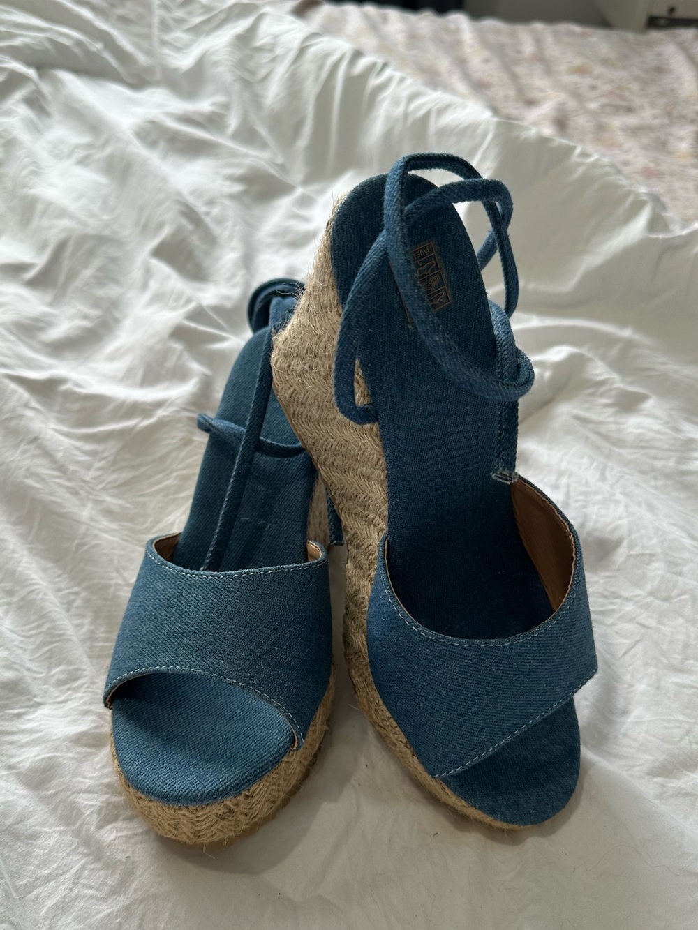 Blue Denim Espadrille Wedge Sandals - Brand: